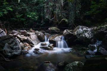 Klong Pla Kang waterfall.Located in Khao Chamao - Khao Wong A large waterfall cascades approximately three kilometers in length throughout the second side is pure virgin forest. Thailand.