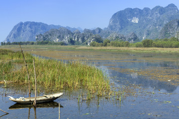 Fototapeta na wymiar Landscape in Van Long natural reserve in Ninh Binh, Vietnam. Vietnam landscapes.