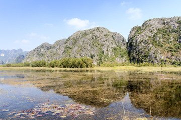 Landscape in Van Long natural reserve in Ninh Binh, Vietnam. Vietnam landscapes.