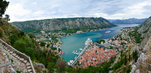 Panoramic view from above on Boka Kotorska Bay, Montenegro