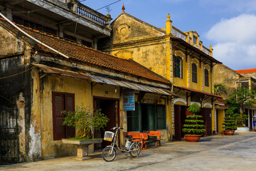 Hoi An ancient town panorama under blue sky