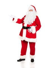 Full length Santa Claus with a welcome gesture
