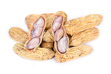 Peanuts on white background ,selective focus