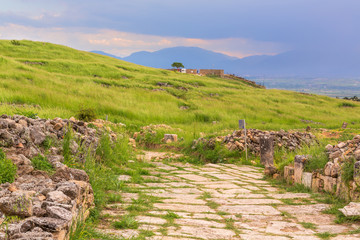 Old paved road with natural stone plates Pamukkale Turkey