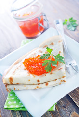 pancakes with salmon caviar