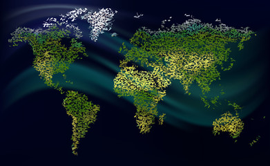 Grainy World. Abstract world map with a colorful grain like texture