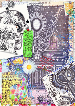 Clippings,collage and scraps with esoteric andastrologic symbols