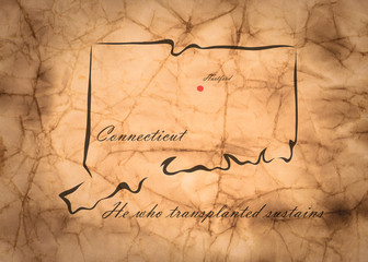 Fototapeta premium Map Connecticut of America on the old faded paper