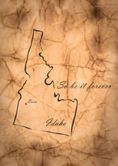 Map Idaho of America on the old faded paper