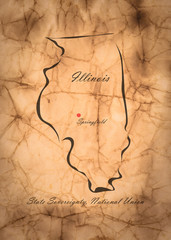Map Illinois of America on the old faded paper