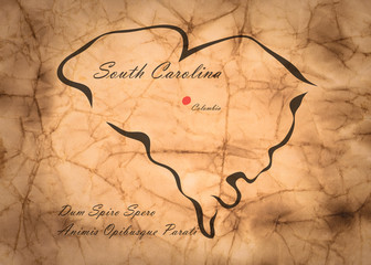 Map South Carolina of America on the old faded paper