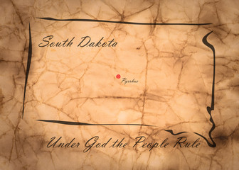 Map South Dakota of America on the old faded paper