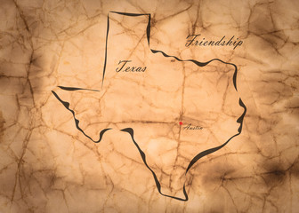 Map Texas of America on the old faded paper