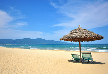 Empty sand beach of Da Nang city, Vietnam
