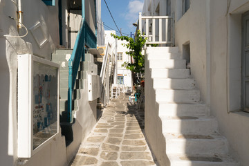 Graphic alley at Paros island in Greece in the morning.