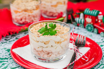 Christmas Chicken, Apple, Cheese and Egg Salad Layered with Mayo © dolphy_tv