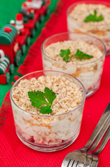 Christmas Chicken, Apple, Cheese and Egg Salad Layered with Mayo