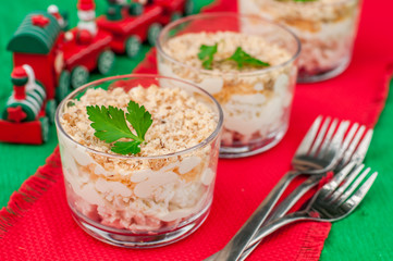 Christmas Chicken, Apple, Cheese and Egg Salad Layered with Mayo