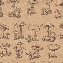 Seamless pattern with mushrooms