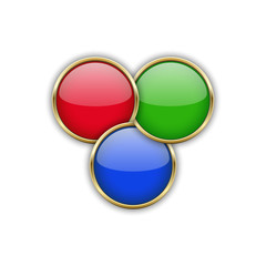 three round buttons in golden frames