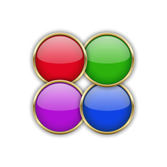 four round buttons in golden frames