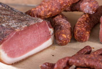 Smoked sausages and loin bacon