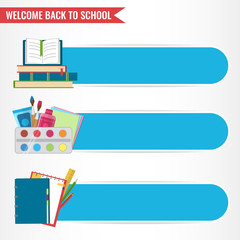 Set of banners for shop school supply, education design. 