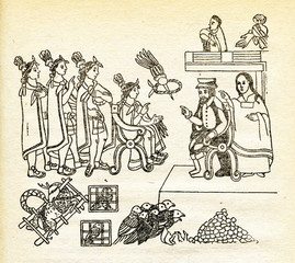 Cortes and La Malinche meet Moctezuma in Tenochtitlan, November 8, 1519
- 92343097