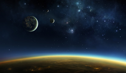Fototapeta na wymiar Planet mit Monden