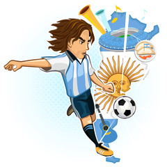 Argentine Argentina Soccer Cup 
Argentines Soccer Player Kick Ball With Background Of Map And Culture Of Argentina

