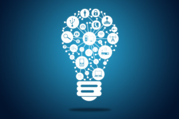 The concept of effective security . Light bulb with colorful security icon