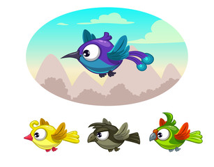 Funny cartoon flying different birds