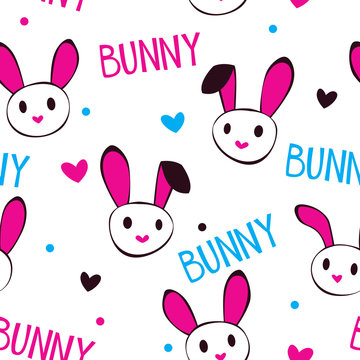 Funny girlish texture with bunny faces
