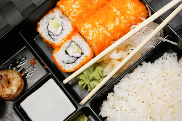 Bento box containing many kinds of food