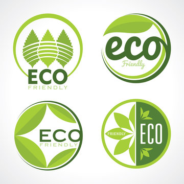 Set of ecology icons with green leaves in vector