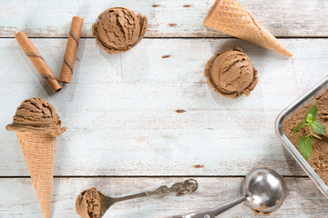 Top view chocolate ice cream