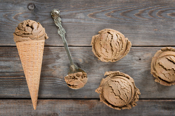 Above view cocoa ice cream cone