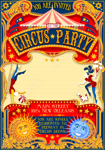 Circus Show Retro Template Party Invitation Cartoon Poster Circus Show Retro Template Party Invitation Cartoon Poster