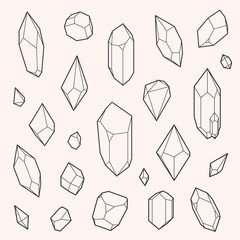 Set of vector crystal shapes, un-expanded strokes