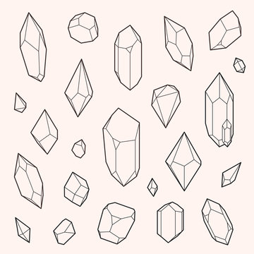 Set of vector crystal shapes, un-expanded strokes
