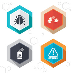 Bug disinfection signs. Caution attention icon.