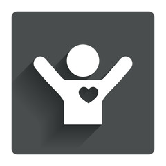 Fans love icon. Man raised hands up sign.