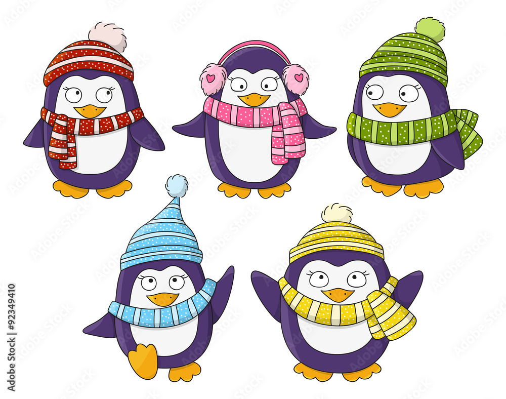 Sticker set of cute little penguins