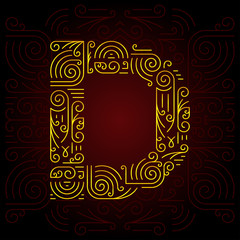 Vector Gold Mono Line style Geometric Font. Letter D