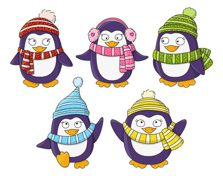 Set of cute little penguins