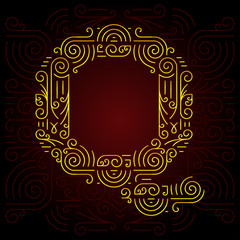 Vector Gold Mono Line style Geometric Font. Letter Q