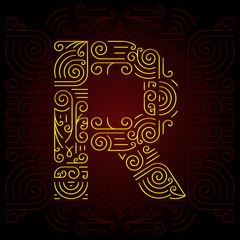Vector Gold Mono Line style Geometric Font. Letter R