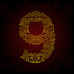Vector Gold Mono Line style Geometric Font. Number 9