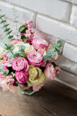 bouquet of pink and white roses