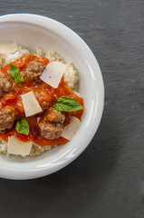 Delicious meatballs made from ground beef in a spicy tomato sauce